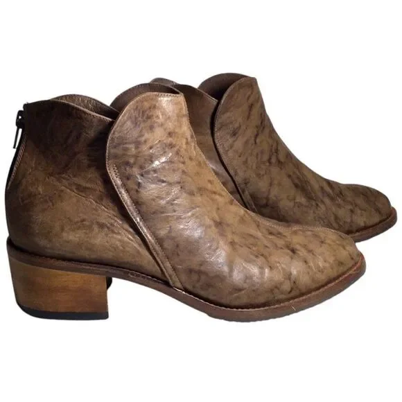 Salpy Riley Handmade USA Heeled Ankle Boot 10 Olive Distressed Back Zip Bootie - Picture 4 of 7